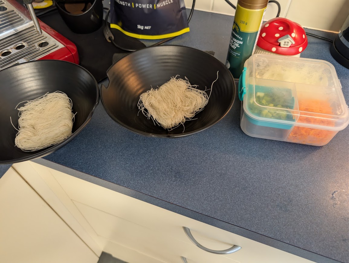 "Toppings and noodles"